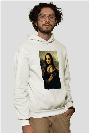 Mona Lisa Beyaz Unisex Kapüşonlu Sweatshirt