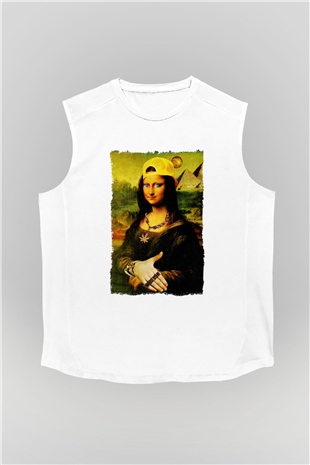 Mona Lisa Beyaz Unisex Kolsuz Tişört