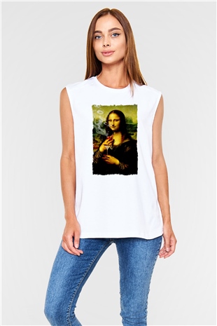 Mona Lisa Beyaz Unisex Kolsuz Tişört