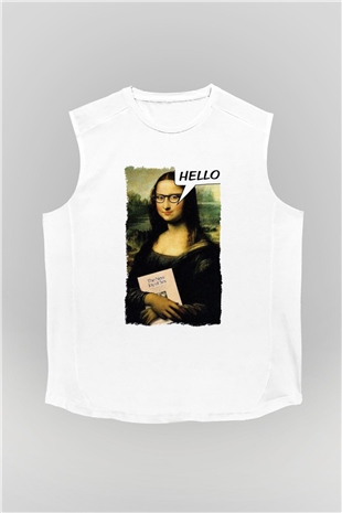 Mona Lisa Beyaz Unisex Kolsuz Tişört