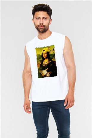 Mona Lisa Beyaz Unisex Kolsuz Tişört