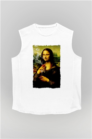 Mona Lisa Beyaz Unisex Kolsuz Tişört