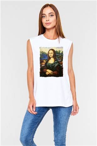 Mona Lisa Beyaz Unisex Kolsuz Tişört