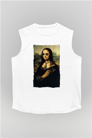 Mona Lisa Beyaz Unisex Kolsuz Tişört