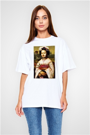 Mona Lisa Beyaz Unisex Oversize Tişört T-Shirt