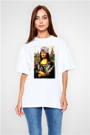 Mona Lisa Beyaz Unisex Oversize Tişört T-Shirt