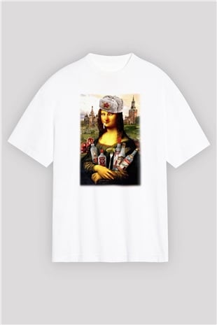 Mona Lisa Beyaz Unisex Oversize Tişört T-Shirt