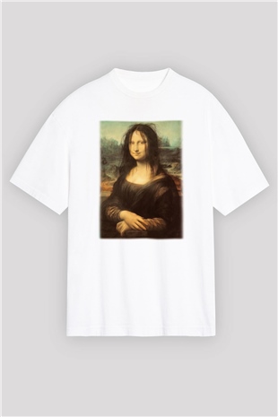 Mona Lisa Beyaz Unisex Oversize Tişört T-Shirt