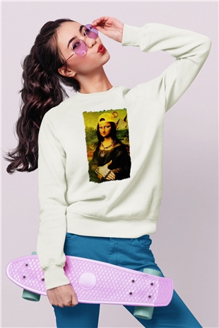 Mona Lisa Beyaz Unisex Sweatshirt