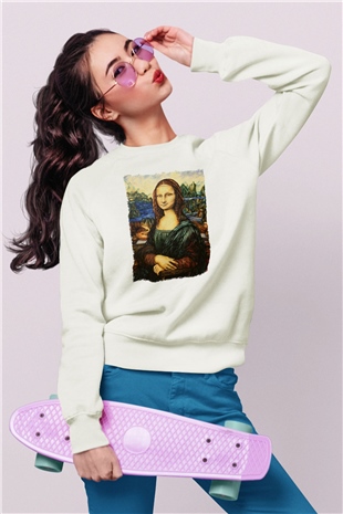Mona Lisa Beyaz Unisex Sweatshirt