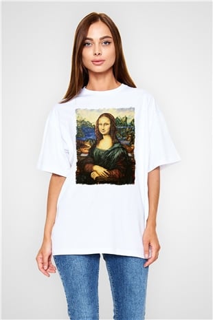 Mona Lisa Beyaz Oversize Tişört Oversize T-shirt - TişörtFabrikası