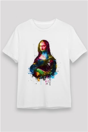 Mona Lisa Beyaz Unisex Tişört T-Shirt - TişörtFabrikası