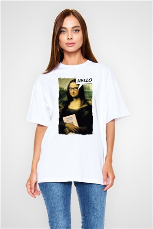 Mona Lisa Beyaz Oversize Tişört Oversize T-shirt - TişörtFabrikası