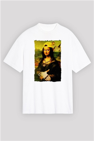 Mona Lisa Beyaz Oversize Tişört Oversize T-shirt - TişörtFabrikası