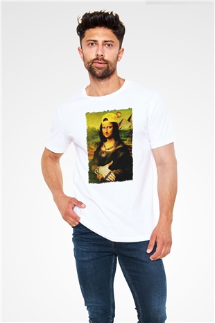 Mona Lisa Beyaz Unisex Tişört T-Shirt - TişörtFabrikası