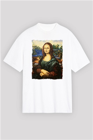 Mona Lisa Beyaz Oversize Tişört Oversize T-shirt - TişörtFabrikası
