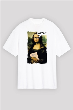 Mona Lisa Beyaz Oversize Tişört Oversize T-shirt - TişörtFabrikası