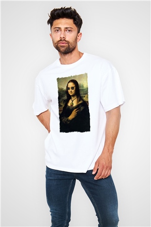Mona Lisa Beyaz Oversize Tişört Oversize T-shirt - TişörtFabrikası