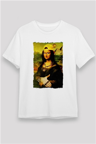 Mona Lisa Beyaz Unisex Tişört T-Shirt - TişörtFabrikası