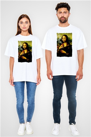 Mona Lisa Beyaz Oversize Tişört Oversize T-shirt - TişörtFabrikası