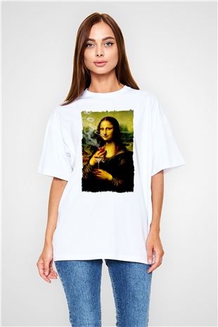 Mona Lisa Beyaz Oversize Tişört Oversize T-shirt - TişörtFabrikası