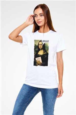Mona Lisa Beyaz Unisex Tişört T-Shirt - TişörtFabrikası
