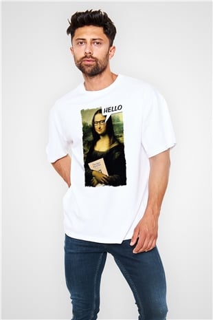 Mona Lisa Beyaz Oversize Tişört Oversize T-shirt - TişörtFabrikası