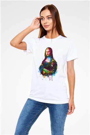 Mona Lisa Beyaz Unisex Tişört T-Shirt - TişörtFabrikası