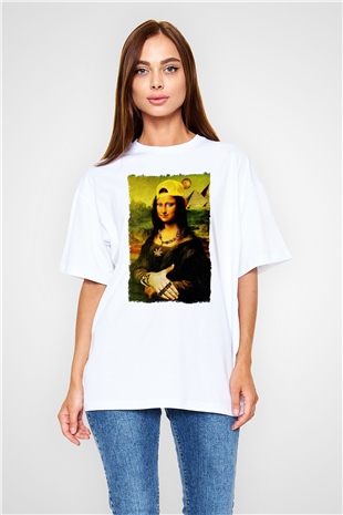 Mona Lisa Beyaz Oversize Tişört Oversize T-shirt - TişörtFabrikası