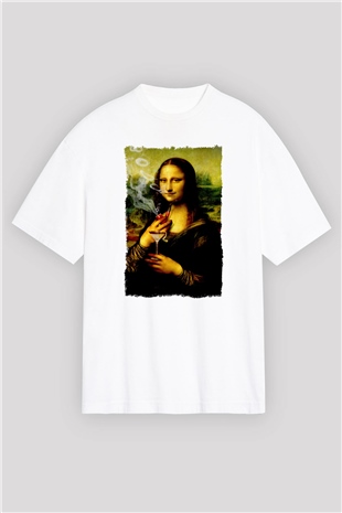 Mona Lisa Beyaz Oversize Tişört Oversize T-shirt - TişörtFabrikası