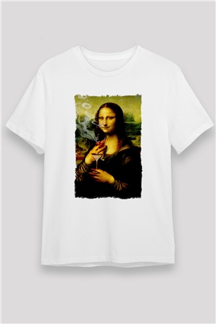 Mona Lisa Beyaz Unisex Tişört T-Shirt - TişörtFabrikası