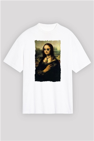 Mona Lisa Beyaz Unisex Tişört T-Shirt - TişörtFabrikası
