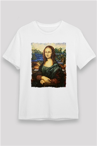 Mona Lisa Beyaz Unisex Tişört T-Shirt - TişörtFabrikası