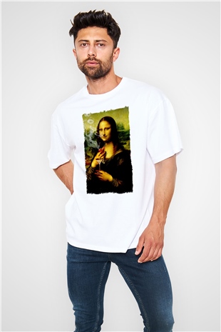 Mona Lisa Beyaz Oversize Tişört Oversize T-shirt - TişörtFabrikası