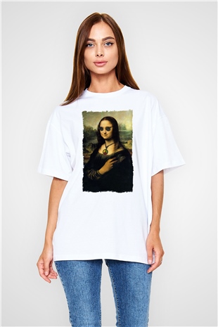 Mona Lisa Beyaz Unisex Tişört T-Shirt - TişörtFabrikası