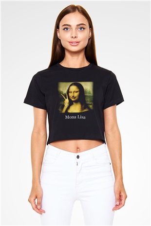 Mona Lisa Siyah Crop Top Tişört