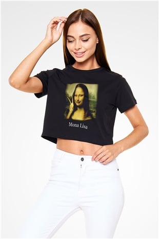 Mona Lisa Siyah Crop Top Tişört