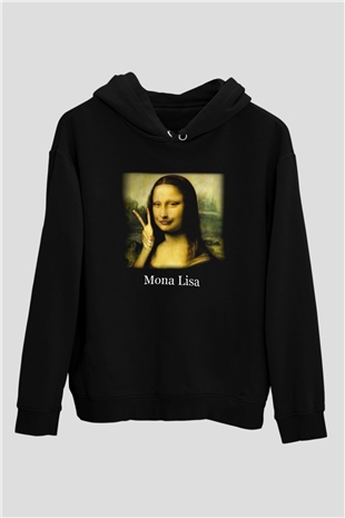 Mona Lisa Siyah Unisex Hoodie