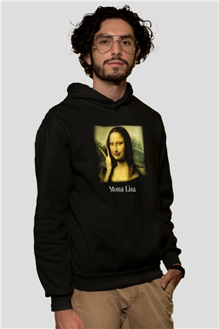 Mona Lisa Siyah Unisex Hoodie