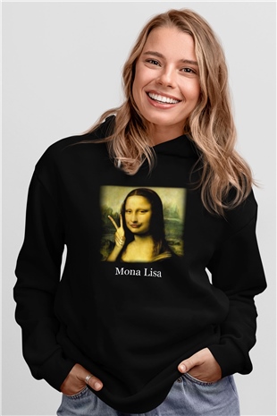 Mona Lisa Siyah Unisex Hoodie