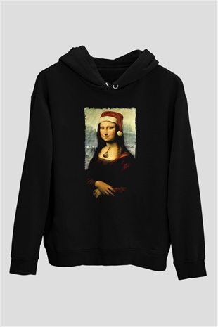 Mona Lisa Siyah Unisex Kapüşonlu Sweatshirt
