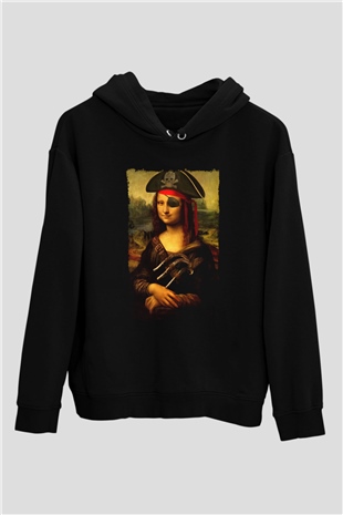 Mona Lisa Siyah Unisex Kapüşonlu Sweatshirt