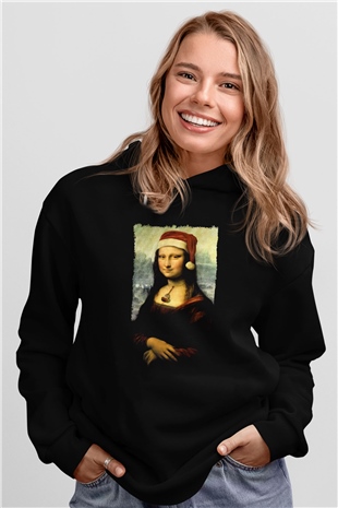 Mona Lisa Siyah Unisex Kapüşonlu Sweatshirt