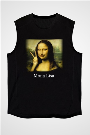 Mona Lisa Siyah Unisex Kolsuz Tişört