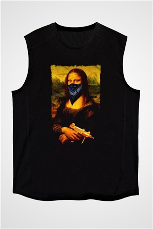Mona Lisa Siyah Unisex Kolsuz Tişört