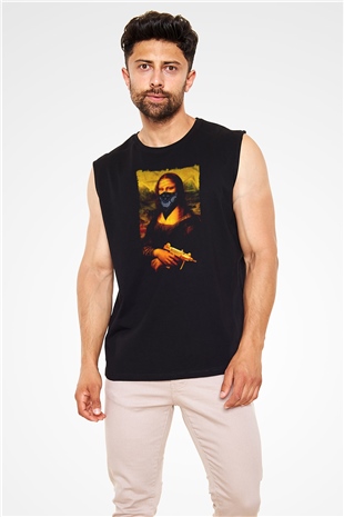 Mona Lisa Siyah Unisex Kolsuz Tişört