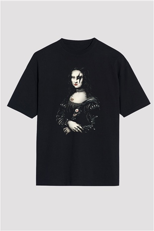 Mona Lisa Siyah Unisex Oversize Tişört T-Shirt