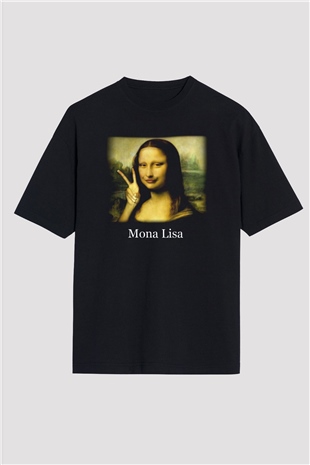 Mona Lisa Siyah Unisex Oversize Tişört T-Shirt