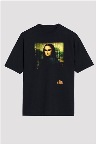Mona Lisa Siyah Unisex Oversize Tişört T-Shirt