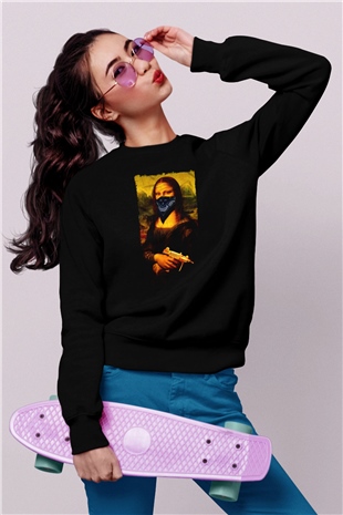 Mona Lisa Siyah Unisex Sweatshirt